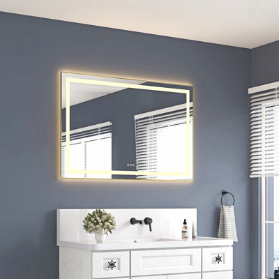 Miroir d'appoint 48 po x 32 po à DEL pour cadre de salle de bain