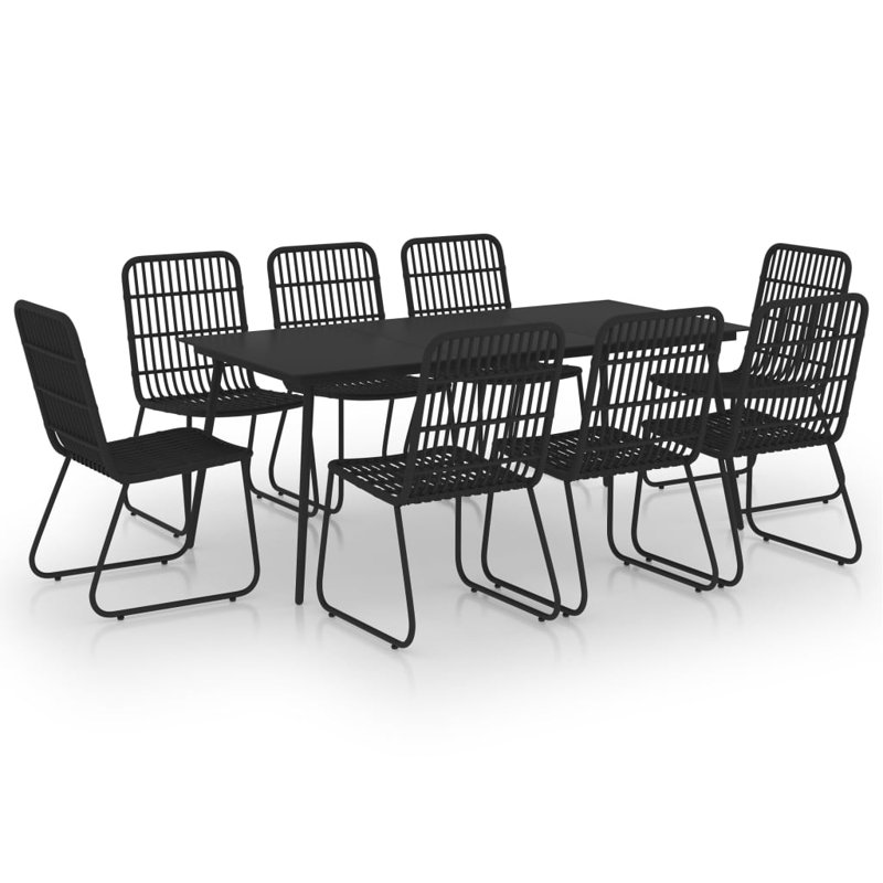 8 - Person Patio Dining Set with Rectangular Table, Black