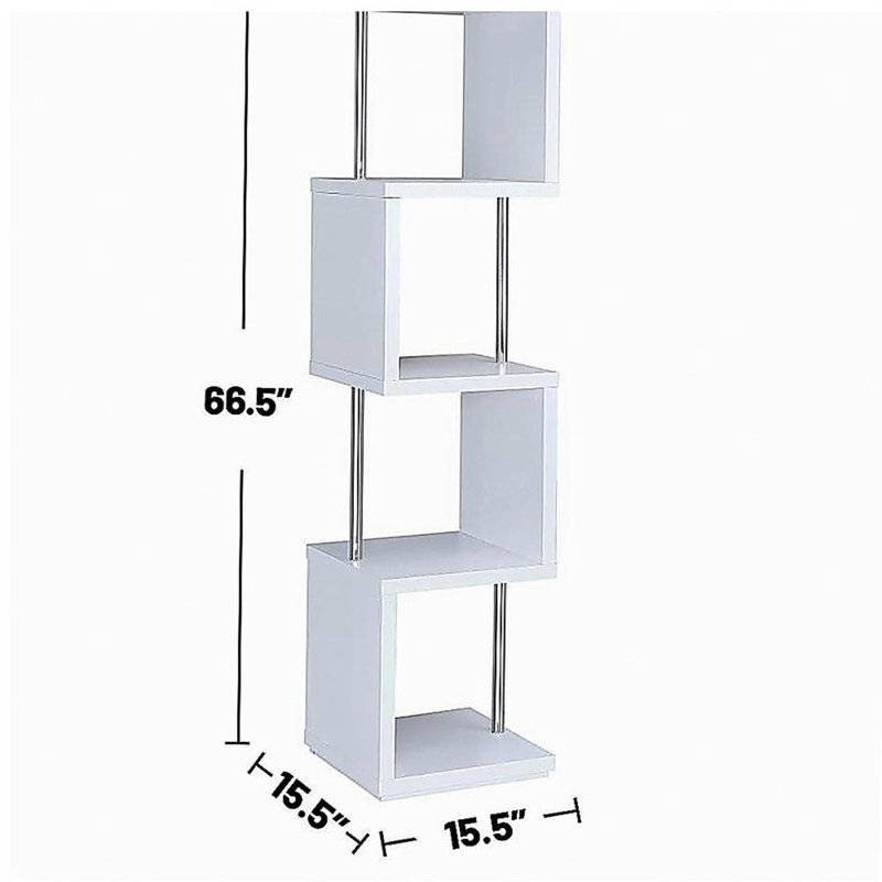 Rectangular 4-Shelf Bookcas in White and Chrome