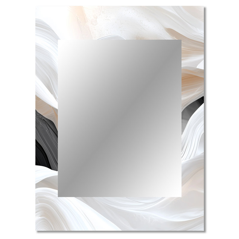 White Ripples Of Stone IV - Waves Decorative Mirror, Modern Wall Mirror, Printed Metal Art, 40" x 30"