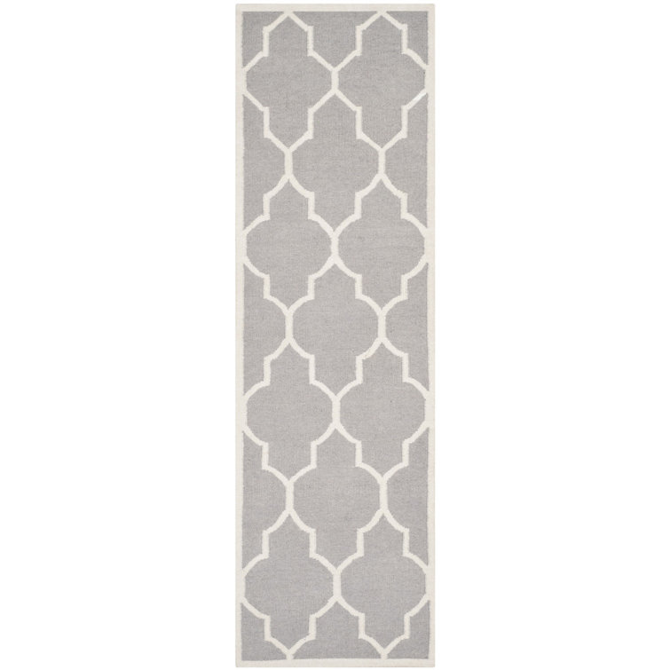 Rodgers Hand Woven Flat Weave Wool/Cotton Geometric Rug in Gray/Black
