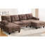 Chenille brune en forme de U avec deux chaises longues, des poches de rangement et des coussins pour les accoudoirs pour une atmosphère confortable. Tissu en chenille de 103,5 po avec coussins-1175494896