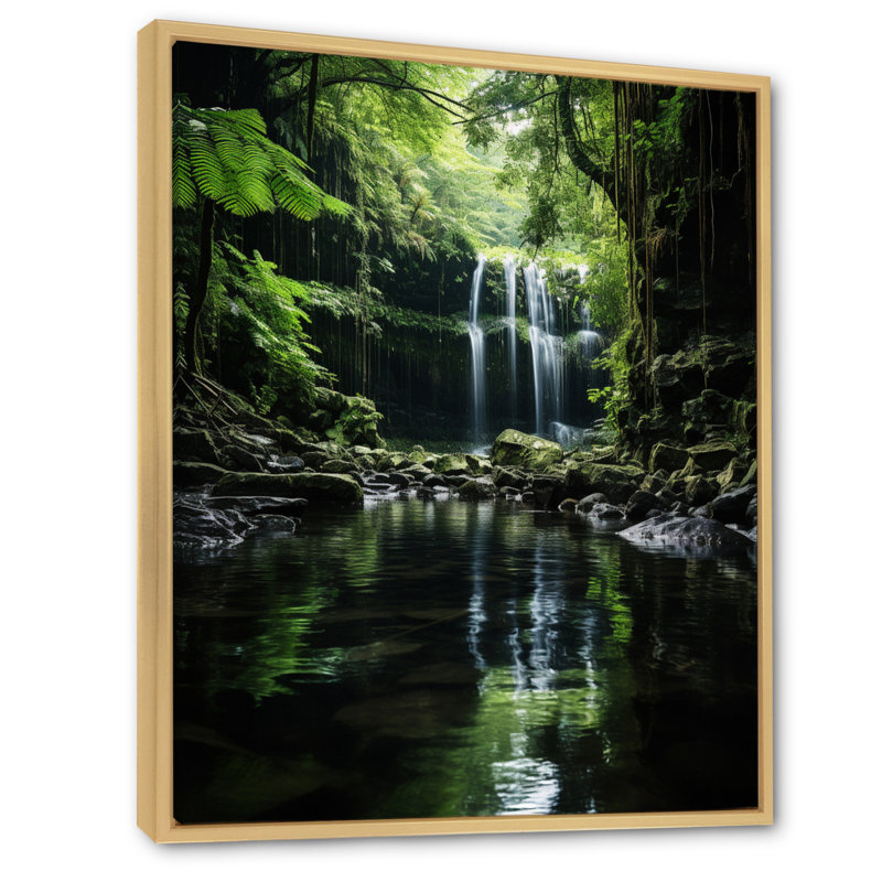 «Waterfall Hidden Oasis Forest I», reproduction sur toile, H 44 po x l 34 po x P 1,5 po, Cadre naturel flottant