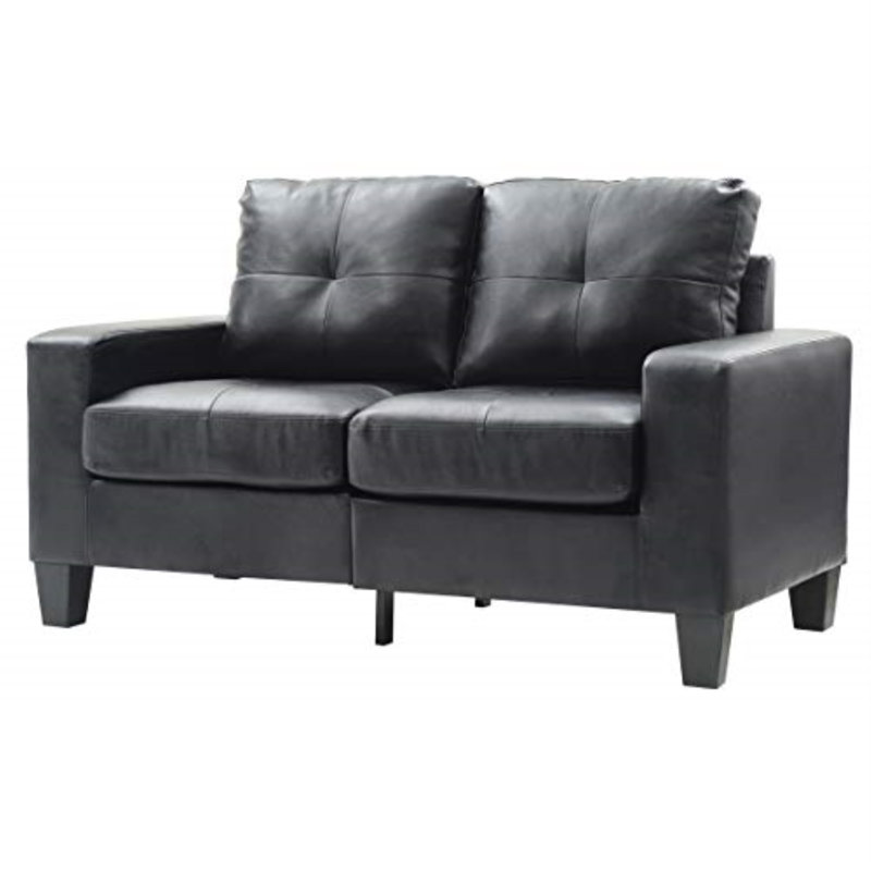 Vegas 58'' Upholstered Loveseat, Black Faux Leather