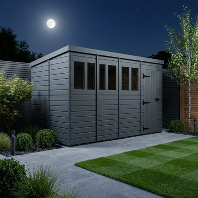 Total Sheds 16ft x 9ft Composite Pent Garden Shed - Single Door - With Windows - EPDM Rubber Roof - UK Manufactured