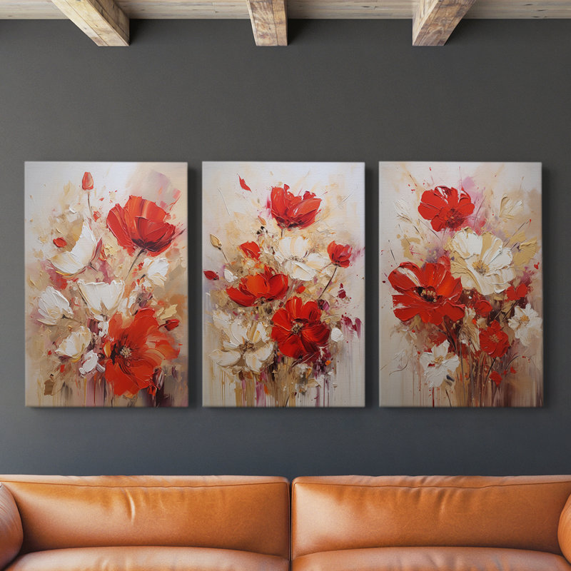 Floral Study Series XCVII - Ensemble de 3 toiles tendues avec châssis - Prêt à être accroché, H 36 po x l 24 po