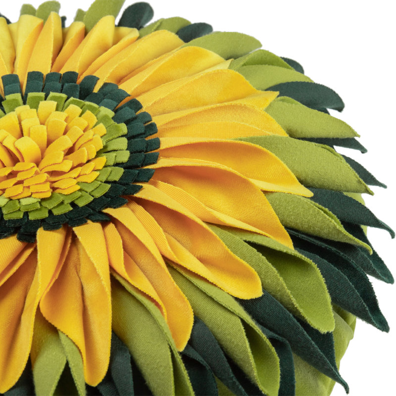  Housse et insert de coussin décoratif en tournesol Appliqued, Carré 14 po, Ombre vert - velours