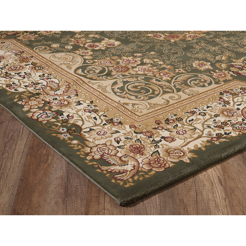 Tapis oriental vert / brun intérieur / extérieur Turkuaz, Rectangle 3 pi 11 po x 5 pi 7 po