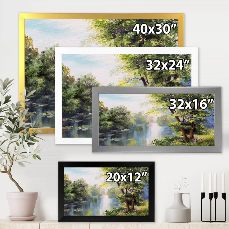 Peinture de paysage sur toile, Cadre doré, H 30 po x l 40 po x P 1,5 po