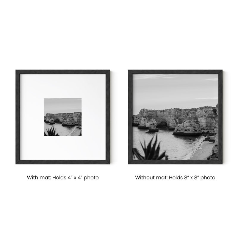 Wood Picture Frame - Set of 6, Black, 8" x 8" with mat for 4" x 4"