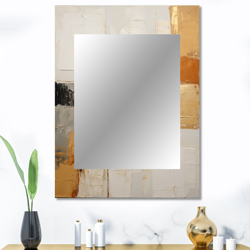 Beige et or Minimal Expression I - miroir de formes abstraites uniques, grand miroir mural moderne, impression d'art en métal