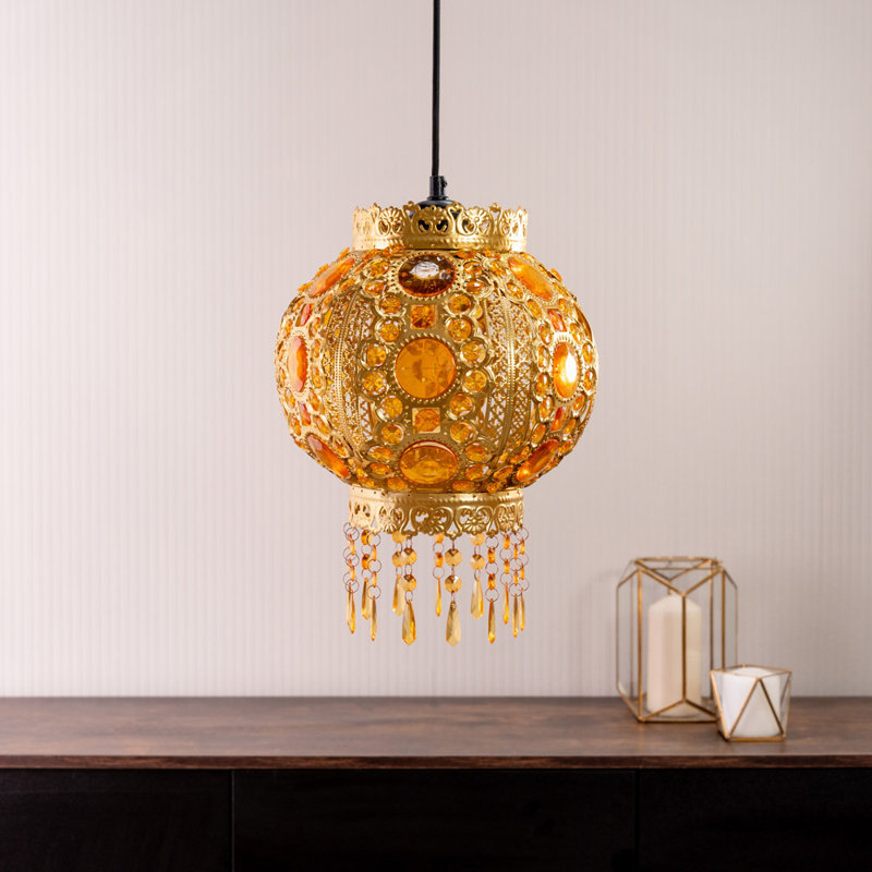 35cm H Metal Round Pendant Shade, Gold
