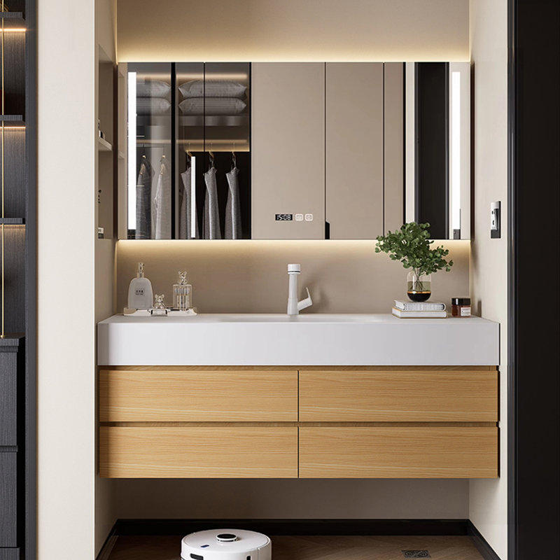 Armoire de salle de bain simple de style japonais, H 21,7 po x l 51,2 po x P 21,7 po, Burlywood