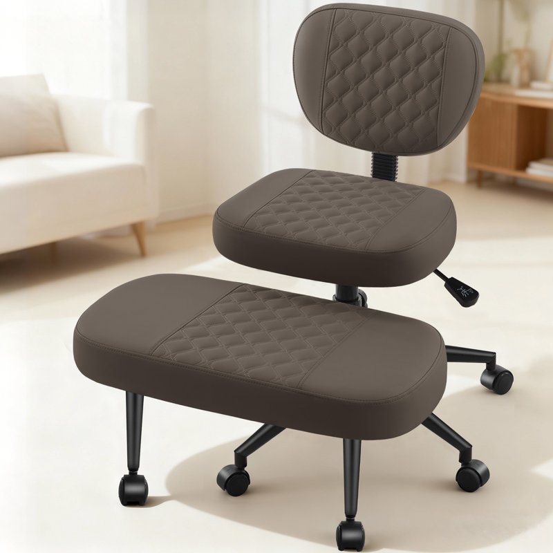 Ergonomic Office Chair for Cross-Legged Sitting with Adjustable Footrest & Wheels - Supportive PU Leather Desk Chair for ADHD Focus, Home Office, and Meditation
