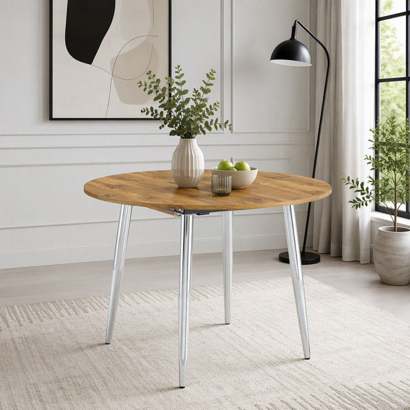 Table de salle à manger ronde extensible avec pieds en métal, Bois
