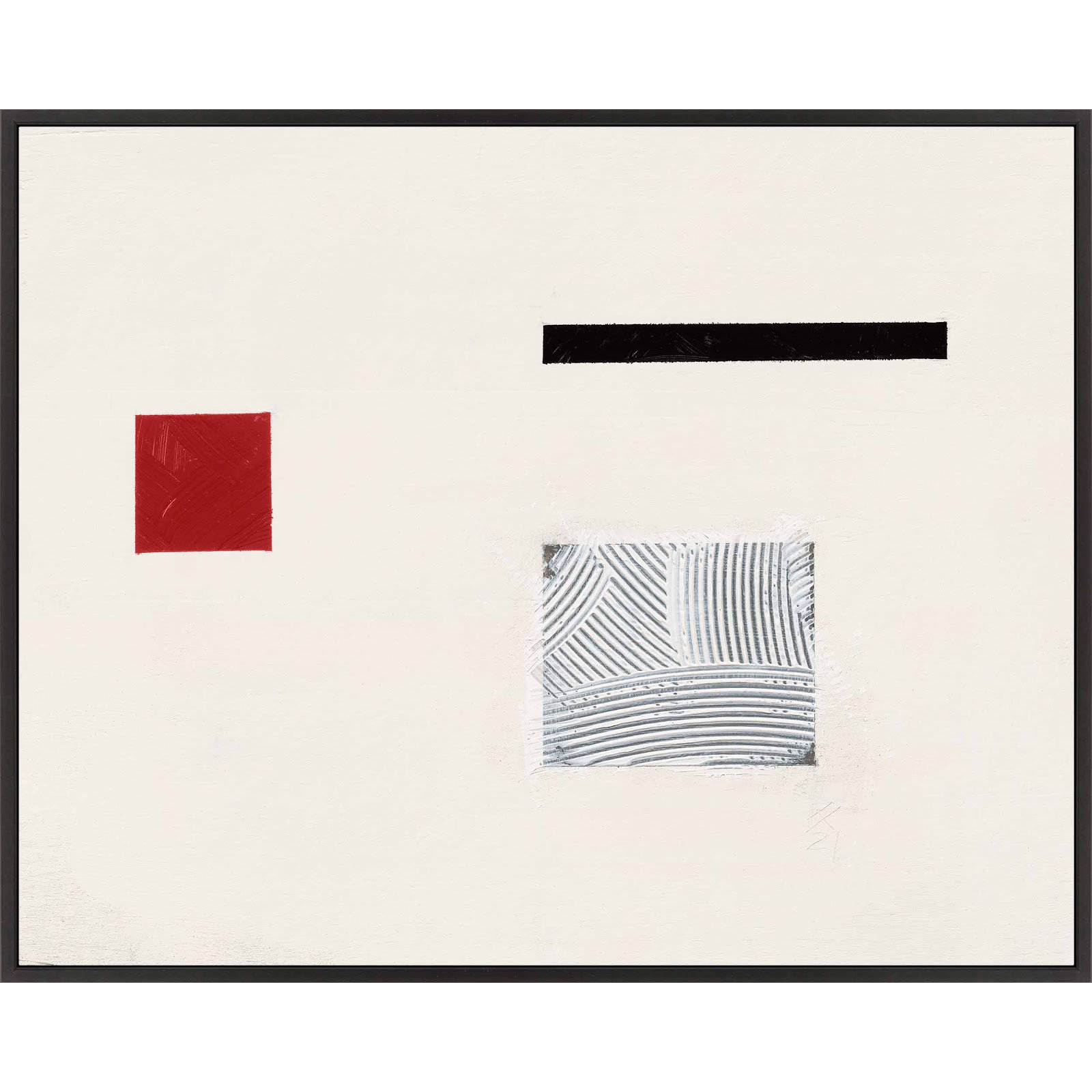 Tempo With Red 1 by Robert Kamnatnik, Black Framed Canvas, 17.5" H x 25" W x 1.38" D