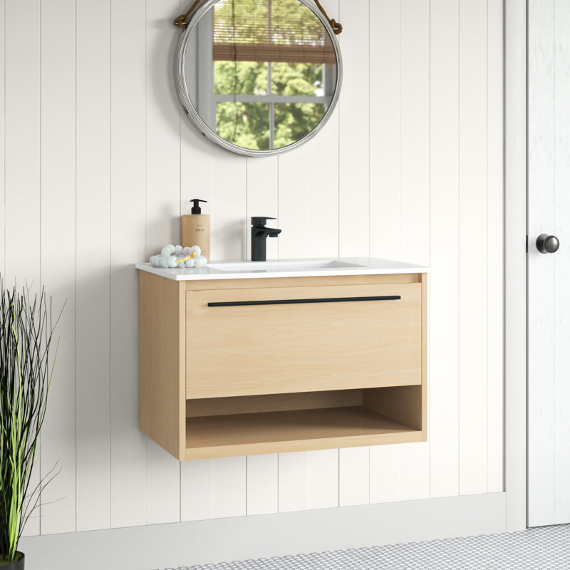 Roman 30'' Single Bathroom Vanity with Engineered Marble Top, Maple