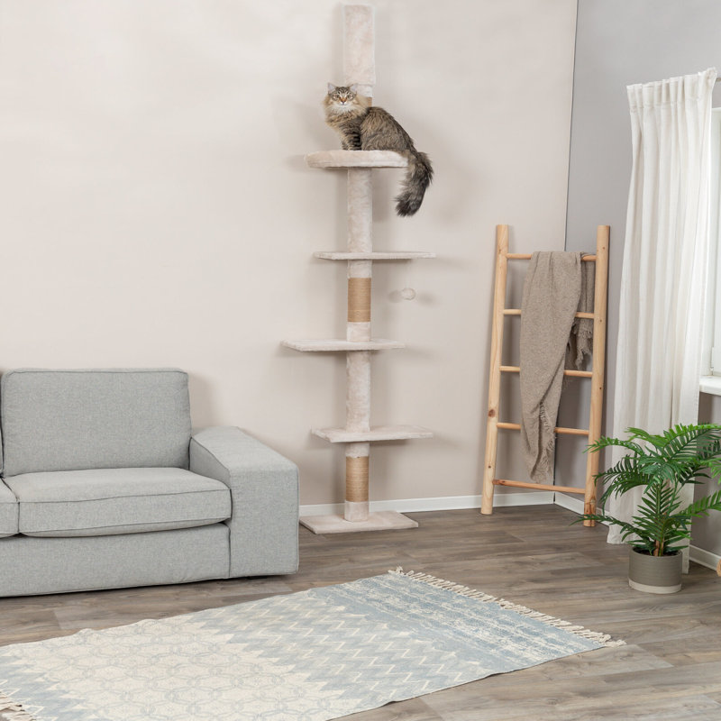Beige Sisal and Plush 90.5"-104" Ceiling Mount Cat Tree