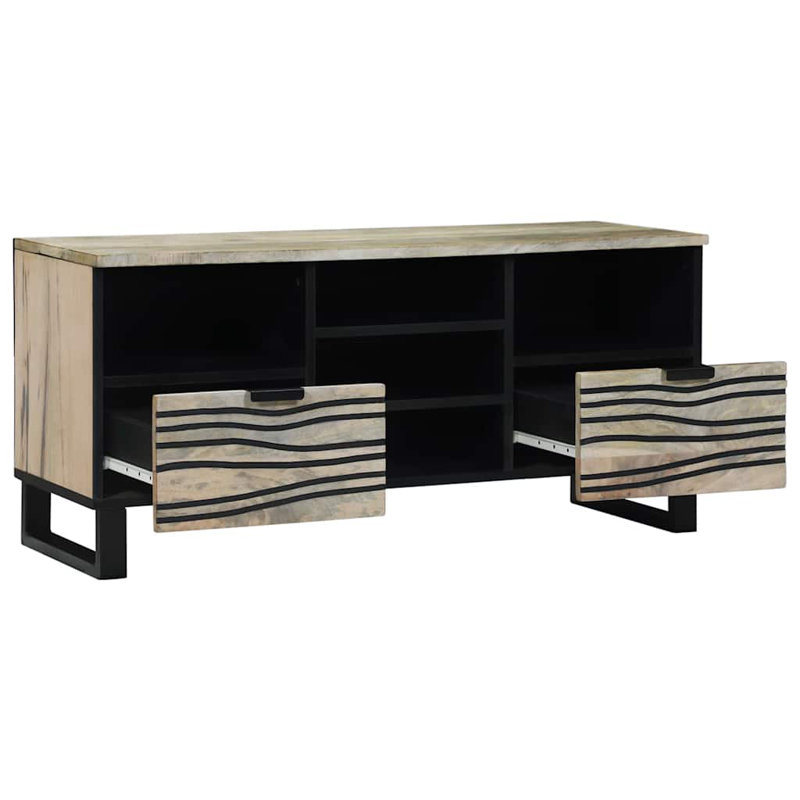 TV Cabinet With Drawer 100 X 33 X 46 Cm Solid Mango Wood, Gray