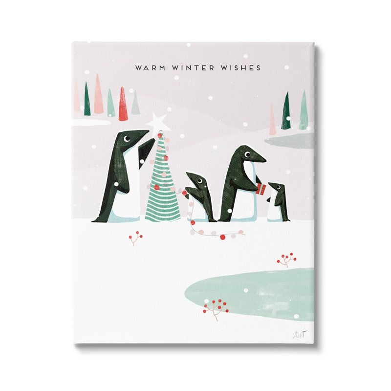 «Warm Winter Wishes Snowy Penguins», impression sur toile, H 48 po x l 36 po x P 1,5 po