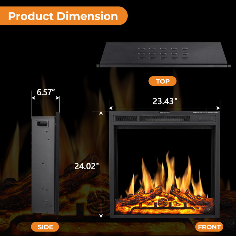  24 Inch Electric Fireplace Insert - 3d Realistic Flame, 5 Color/speed Modes, Remote & Timer