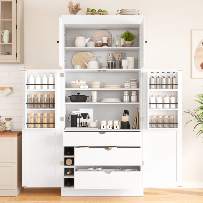 Garde-manger comprenant 2 armoires avec tablettes réglables, White