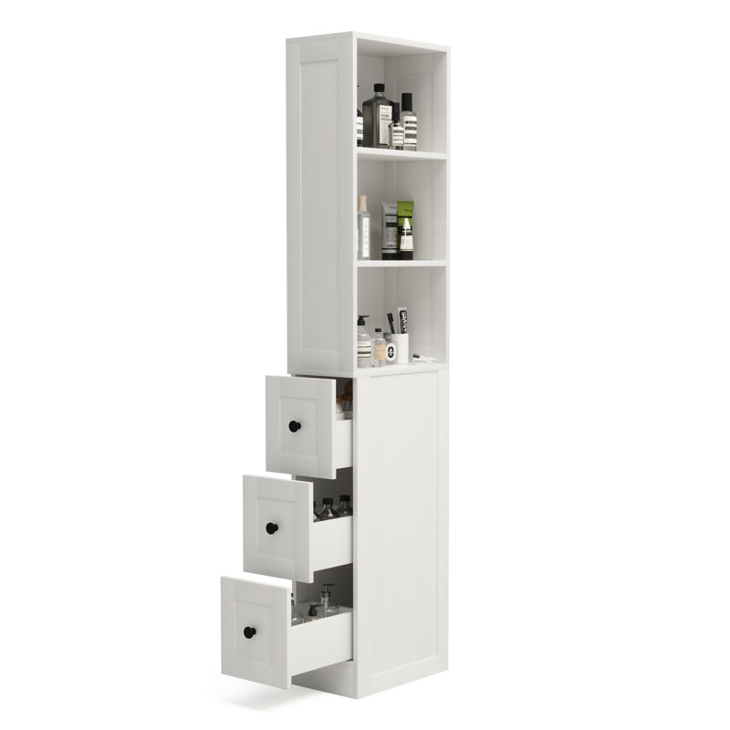 Bathroom Tall Thin Storage Cabinet with 3 Adjustable Shelves, White, Single Door
