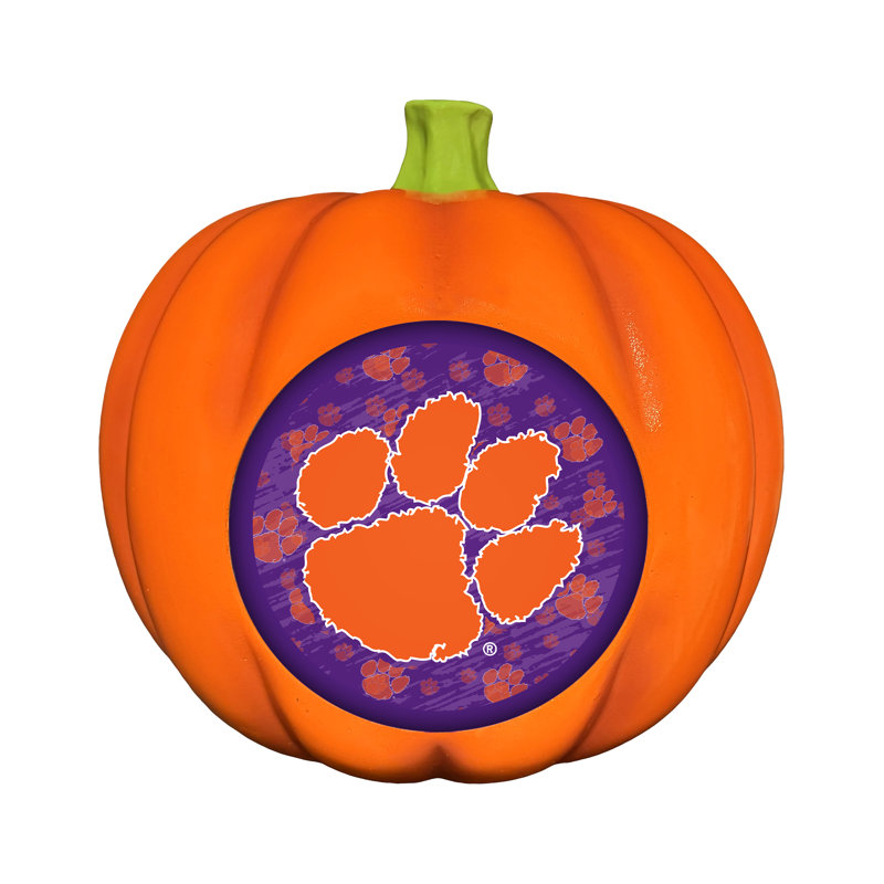 Citrouille décorative en résine avec logo DEL 3D des Clemson Tigers de la NCAA | 25 cm