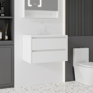 Vasque de salle de bain en céramique blanche brillante, 61 cm (24 po) de longueur, avec trop-plein et robinet monotrou, pour meubles-lavabos de style moderne et traditionnel.