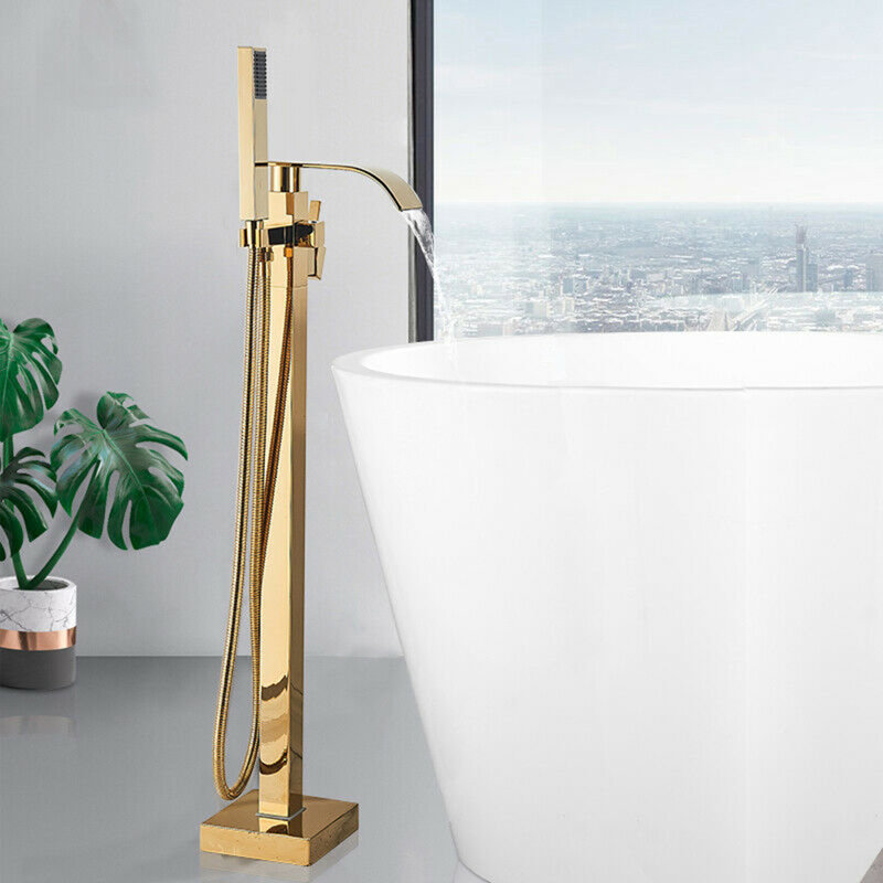 Lau 1 Handle Floor Waterfall Faucet Bath Filler with Diverter