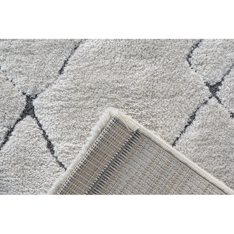 Tapis géométrique ivoire en polypropylène tissé à la machine, Rectangle 5 pi 3 po x 7 pi 7 po