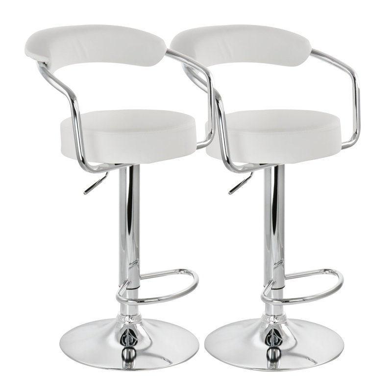 Amogne Swivel Upholstered Faux Leather Adjustable Height Counter Stool with Steel Frame, White