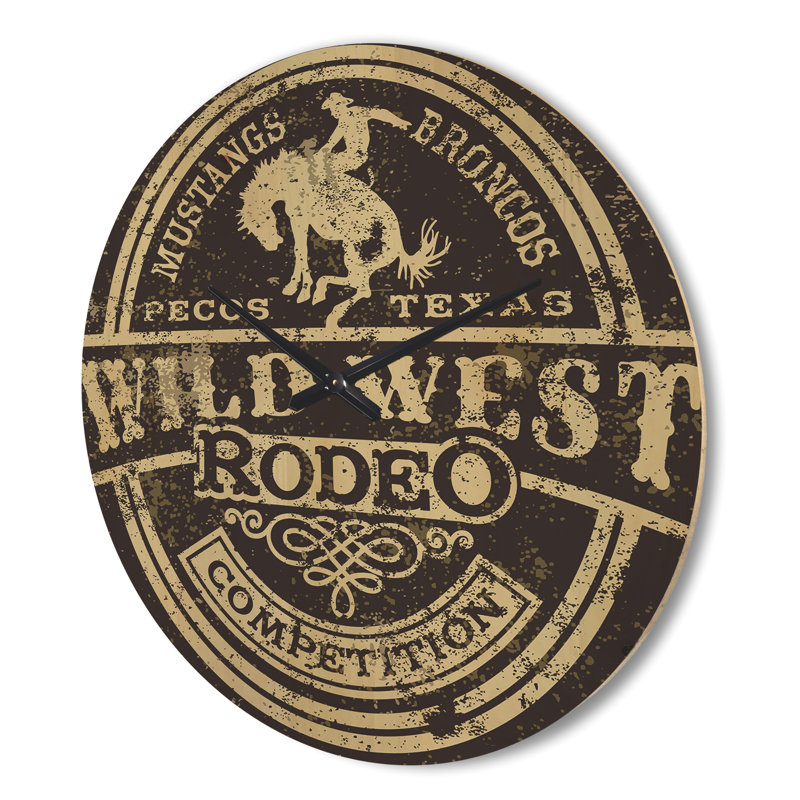 Wild West Rodeo - Horloge murale moderne en bois, Grand