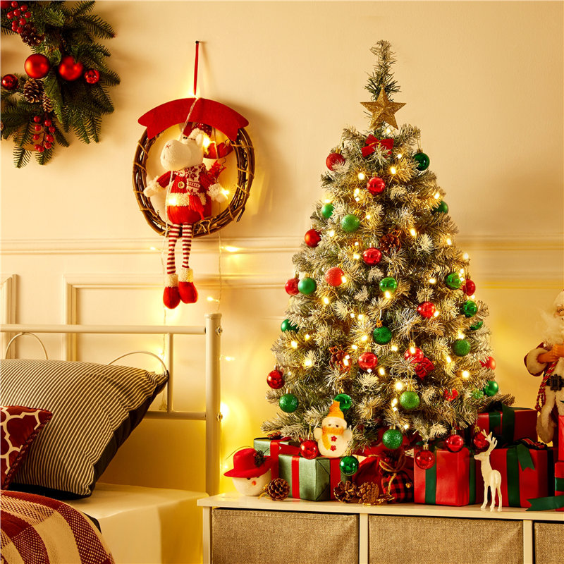 Green Spruce Flocked/Frosted Christmas Tree, 3' H, Pre-Lit