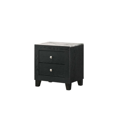 Single Piece Contemporary Modern Nightstand with Faux Marble Top and Two Drawers, Ideal for Bedroom Decor and Storage Needs.