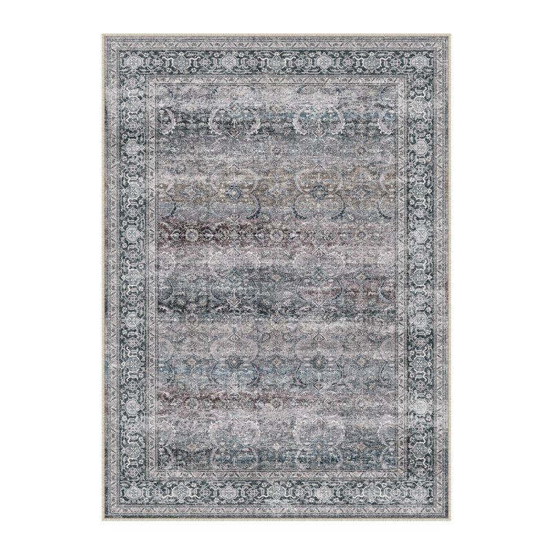 Luthien Elegant Vintage Floral Area Rug in Light Grey, Rectangle 5' x 7'