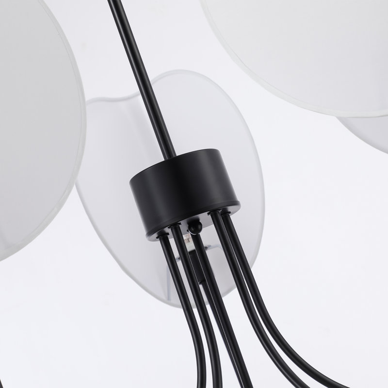 Lustre moderne à 5 lumières avec abat-jour en tissu blanc semi-ouvert Rodden, Noir mat