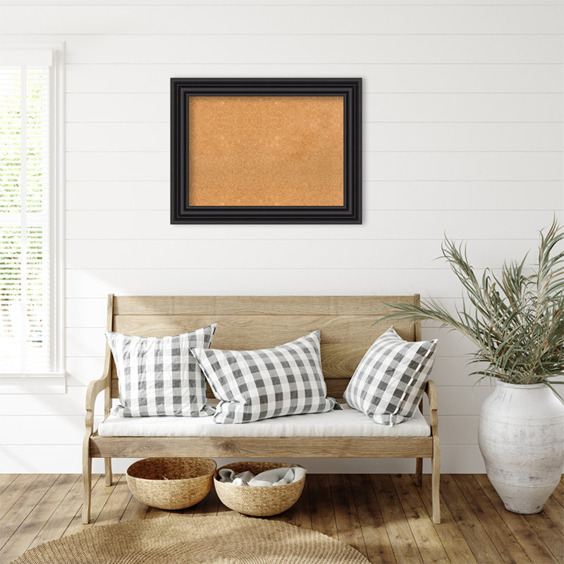 Natural Cork Bulletin Board with Black Plastic Frame 28x20
