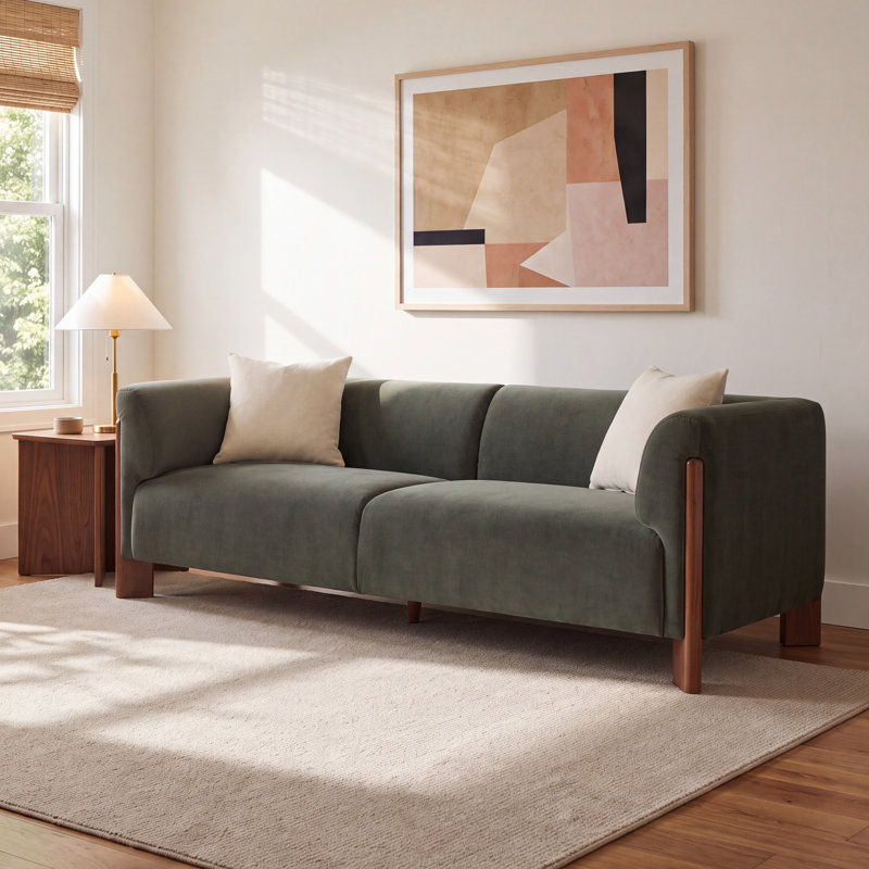 Wanetta 88" Upholstered Sofa, Soren Olivine Performance Velvet