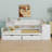 Wooden L-Shape Daybed With Storage Cabinets And Two Storage Drawers, Multi-Functional Bed With Study Desk And Built-In Bookshelf-1931789687-1931789686
