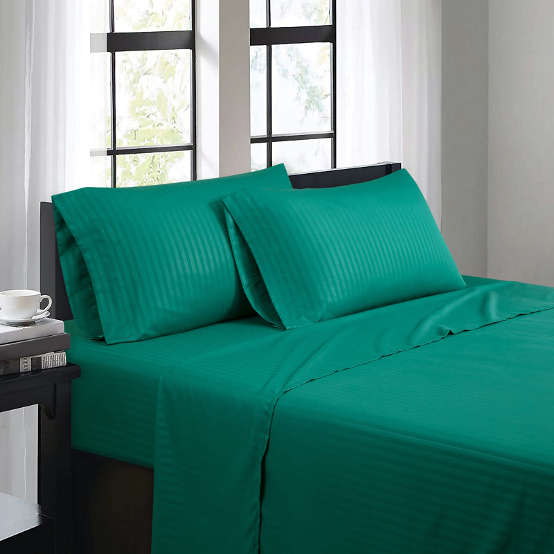 Ensemble de draps 4 pièces Bibb Home, Ensemble de draps pour grand lit avec 2 taies d'or, Bleu sarcelle clair