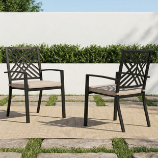 Sour Citrus Stackable Patio Chairs with cushions Iron Patio Dining Chairs Set of 2