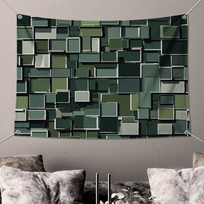 Tapisserie murale verte géométrique - Rectangles