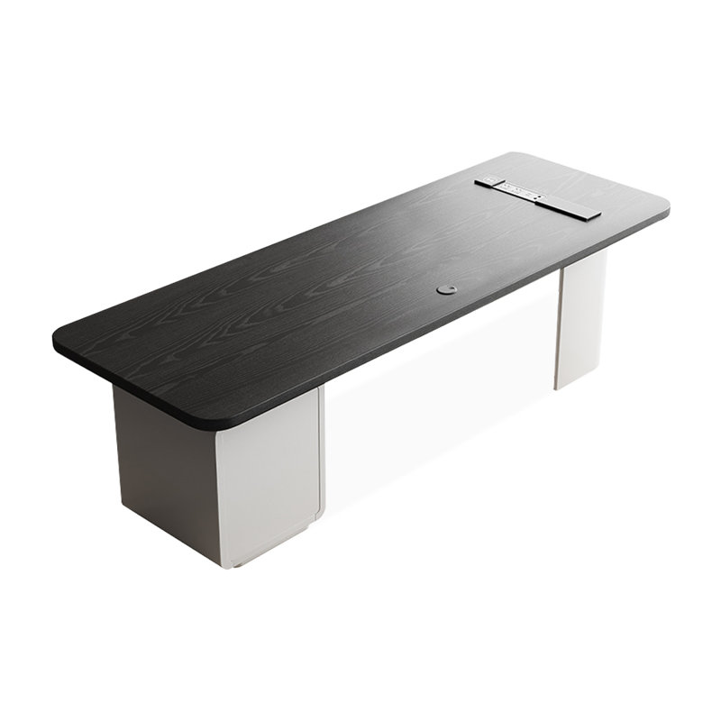 Bureau rectangulaire noir et blanc en bois massif avec 3 tiroirs, H 29,53 po x l 94,49 po x P 31,5 po