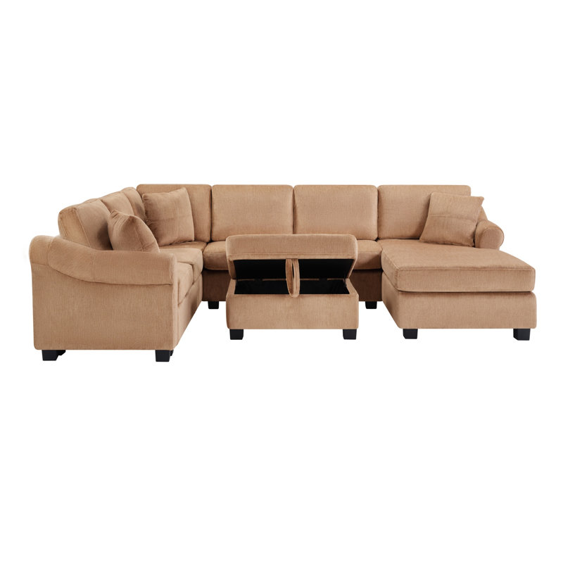 Canapé d'angle en forme de U de 279 cm (109,8 po) avec pouf de rangement amovible pour salon