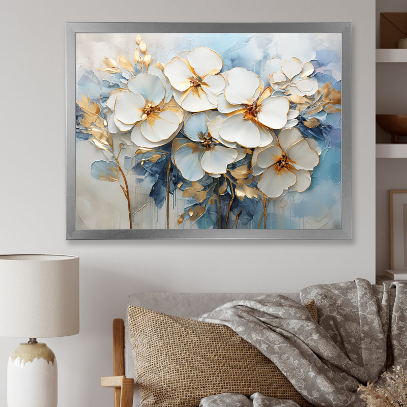 Jardin blanc et bleu Pensies, Cadre photo argenté, H 16 po x l 32 po x P 1 po