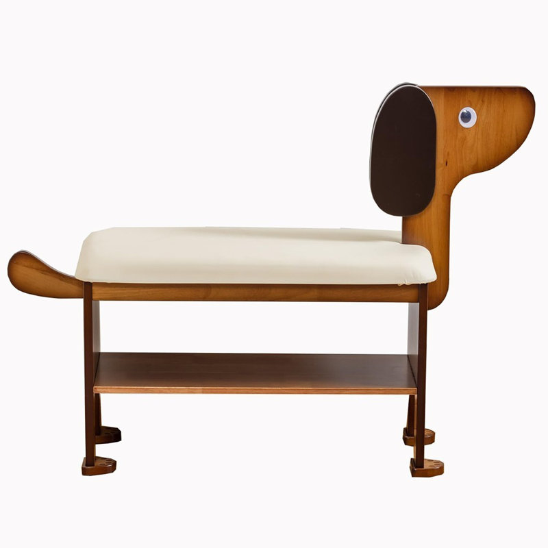 Banc à chaussures en forme de chiot - Organisateur de hall d'entrée en bois massif à 2 niveaux pour le couloir et le salon