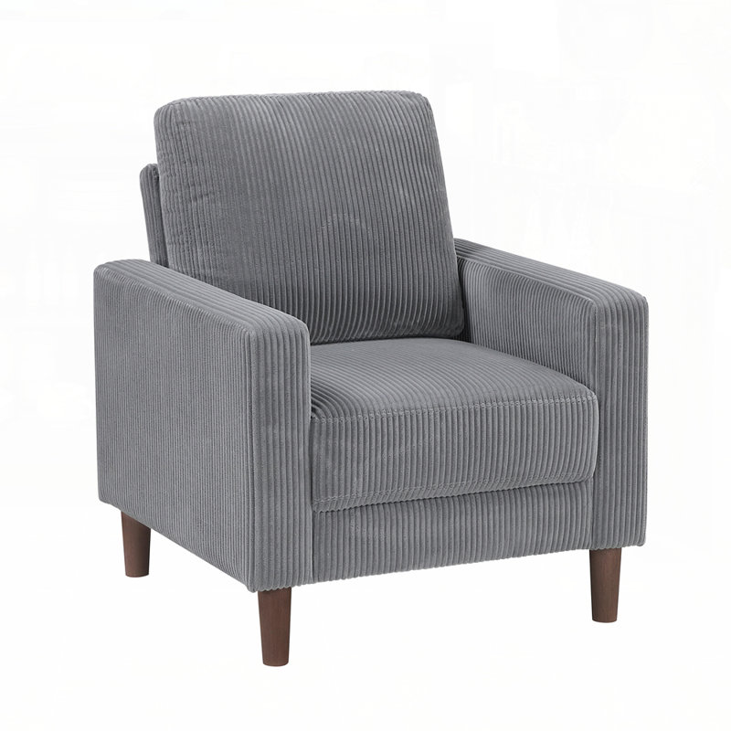 Chaise rembourrée moderne en velours côtelé avec coussin confortable et structure en bois massif pour le salon / 1pc, Gris