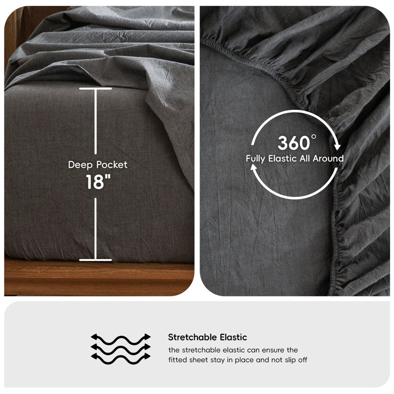 King Dark Grey Cotton Deep Pocket Fitted Sheet
