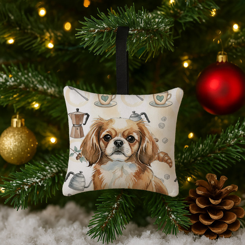 Ornement suspendu en tissu carré tibétain d'épagneul café 3,5 x 3,5, Tibetan Spaniel
